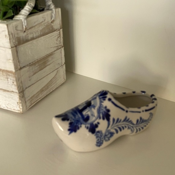 Delft Deco Blue Hand Painted Holland Small Porcelain Dutch Shoe Clog Vintage - Picture 1 of 13